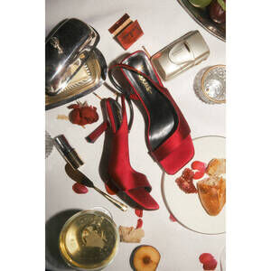 Lulus Romillie Deep Red Satin Slingback High Heel Sandals - Size 7.5